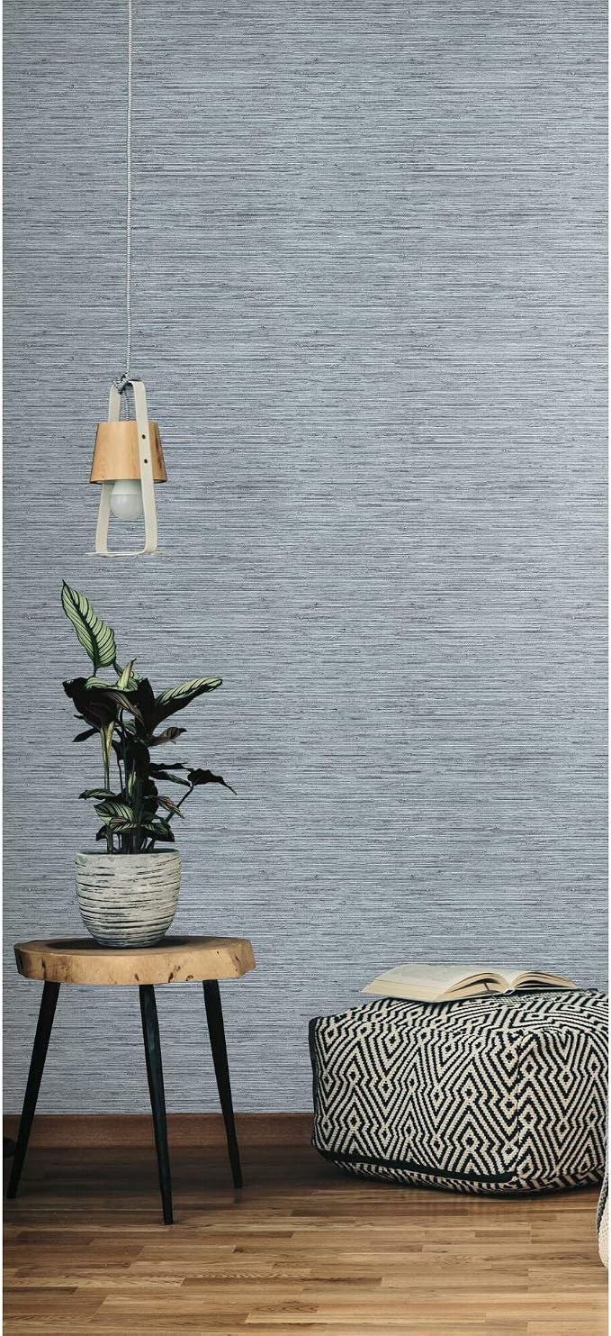 RoomMates Blue and Gray Faux Grasscloth Peel and Stick Wallpaper, Removable Self-Adhesive Wallpaper Roll, Textured Look - Image 8