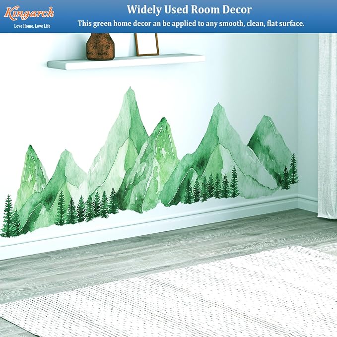 Green Watercolor Mountain Wall Decals Peel and Stick – Scenic Forest Range Mural Pine Trees, Boho Nature Landscape Vinyl Sticker for Bedroom, Nursery, Living Room – Removable DIY Wall Decor Art - Image 3