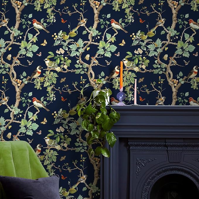 Nukofal Dark Bird Peel and Stick Wallpaper Floral Contact Paper 16.9"x118" | Floral Wallpaper Peel and Stick Bird Contact Paper Waterproof Boho Self Adhesive Removable Wall Paper for Cabinet Decor Vinyl - Image 8