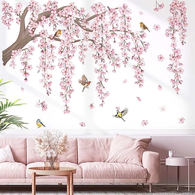 decalmile Pink Flower Tree Branch Cherry Blossom Wall Decals Stickers (XL) by decalmile