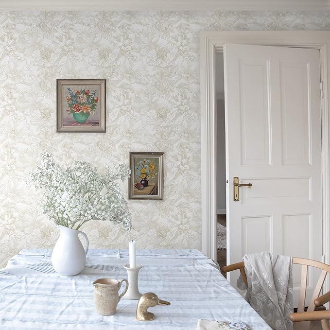 Ismoon Large Floral Peel and Stick Wallpaper Boho Beige/Coffee Contact Paper 17.3inx49ft Modern Wall Paper Removable Self Adhesive Bedroom Cabinet Bathroom Waterproof Mural Wall Decor Vinyl Roll - Image 8