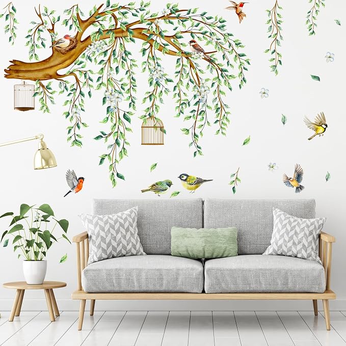 Lilac Large Green Tree Wall Decals 4 Sheets Leaves Branch Wall Murals Decor | Waterproof Hanging Vine Tree Wall Decals Peel and Stick for Living Room Bedroom (Green Vine, 11.8 * 35.4inch) - Image 7