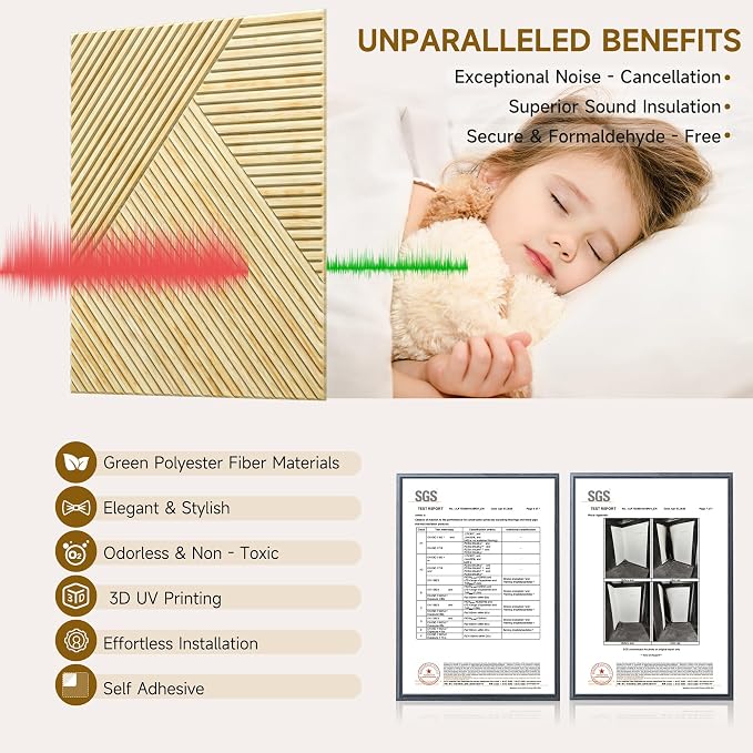 Acoustic Wall Panels,6 Pack,23.6"x23.6",Sound Panels,Natural Oak | Self-Adhesive Sound Absorbing Panels,3D UV Printing with Wood Print,High-Density 100% Polyester Fiber Art Acoustic Panels - Image 3