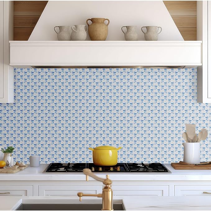 Drydiet Blue Bow Wallpaper Peel and Stick Contact Paper 15.8 x 118.1 | Self Adhesive, Blue Bow Coquette Design, Easy Apply Remove, Wall Sticker for Home Locker Dorm Classroom Living Room Decor - Image 4