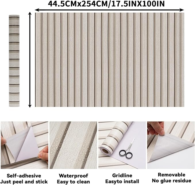 Wood Slat Wallpaper Peel and Stick Dead Wood Color 17.5x100 Inch Flat Finish Self Adhesive Wall Covering Wabi Sabi Japanese Inspired Minimalist Bedroom Decor - Image 2