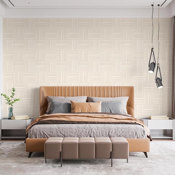 Velvet 3d wall panels for Interior wall Decor peel and stick, Soundproof Geometric Textured 3d Wall Panels for Living Room, Bedroom, TV Background Cream White 17.7" x 17.7", Cover 26.15 Sq.Ft - Image 7