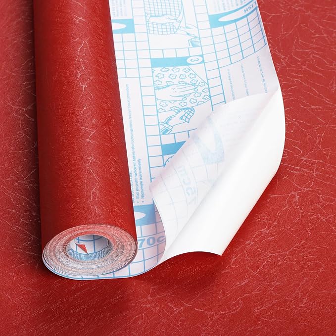 Safiyya Contact Paper Red Silk Wallpaper Textured Self Adhesive Wallpaper Peel and Stick for Bedroom Solid Color Decorative Wall Paper Vinyl Rolls 78.7"x 17.3" - Image 2