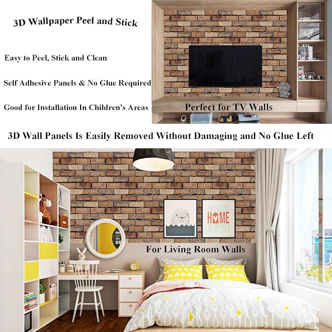 3D Wall Panels Peel and Stick 10 Pcs Brick Textured PVC Panels | 11.81*11.81 Inch, Waterproof, Self-Adhesive Wall Tiles, for Accent Walls, Kitchen, Bathroom, Bedroom & Office Decor - Image 5
