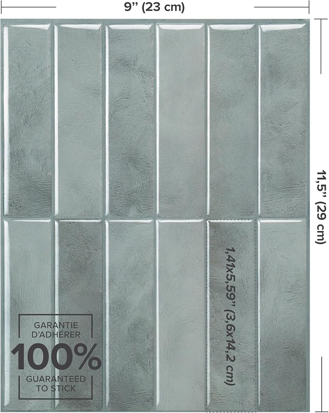 Smart Tiles Peel and Stick backsplash, Stacked Frost Gray, 11.43"x9" | Pack of 5 (3.5 sq ft), Glossy, Heat/Moisture Resistant, Low VOC, Kitchen/Bathroom, Renter Friendly, Made in Canada - Image 4