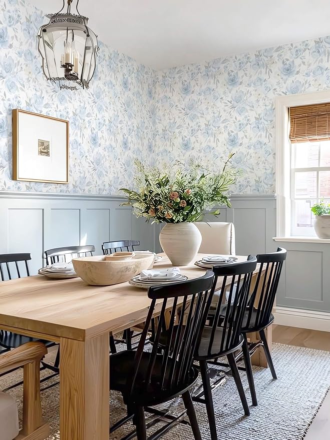 Ismoon Blue Floral Peel Stick Wallpaper Boho Watercolor Stick on Wall Paper | 17.3x78.7in Light Blue Contact Paper Removable Self Adhesive Vinyl Wallpaper for Bedroom Accent Wall Cabinet Decor - Image 6