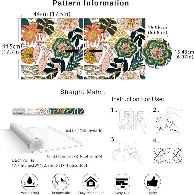 HAOKHOME Peel and Stick Wallpaper Boho Tropical Floral Retro 17.3in x32.8ft | Botanical Banana Leaf Textured Removable Waterproof Renter Friendly Wall Paper White Pink Green Contact Paper for Bathroom - Image 7