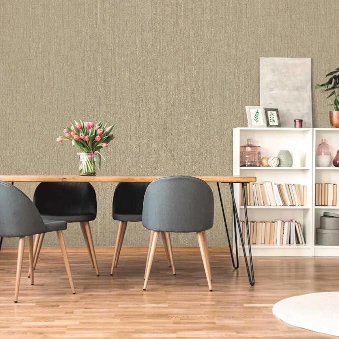 Grasscloth Peel and Stick Wallpaper Beige Brown Vinyl 16in x 197in | Faux Linen Vintage Wallpaper Textured Removable Wall Paper Grass Cloth Cabinets Bedroom for Cabinet Self Adhesive Vinyl - Image 5