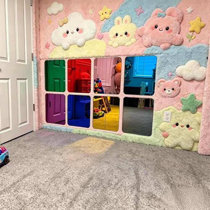 8-piece set of multicolor sensory wall mirrors, acrylic colorful interactive mirrors, perfect for kids' classrooms and sensory rooms, offering visual and tactile stimulation as wall decor - Image 3
