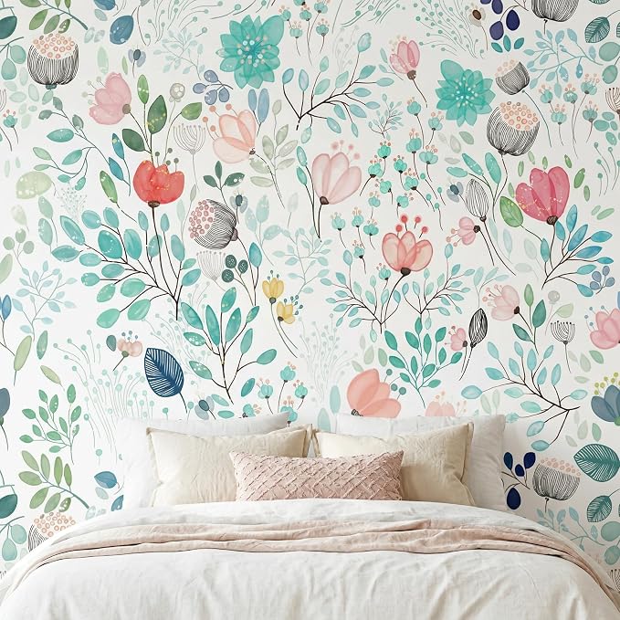 MFWFM Minimalist Floral Peel and Stick Mural Wallpaper Flowers Wall Mural | 137"x96", for Bedroom Living Room Bathroom, Self Adhesive Canvas - Image 2