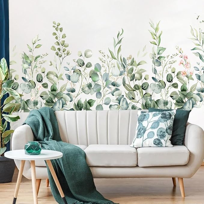 Large Green Leaves Wall Decals,Plants Wall Decals,Floral Flower Wall Decals | Peel and Stick Hanging Vines Eucalyptus Wall Stickers,Wall Decor,for Bedroom,Living Room,Offices,Nursery,Classroom,Ceiling - Image 8