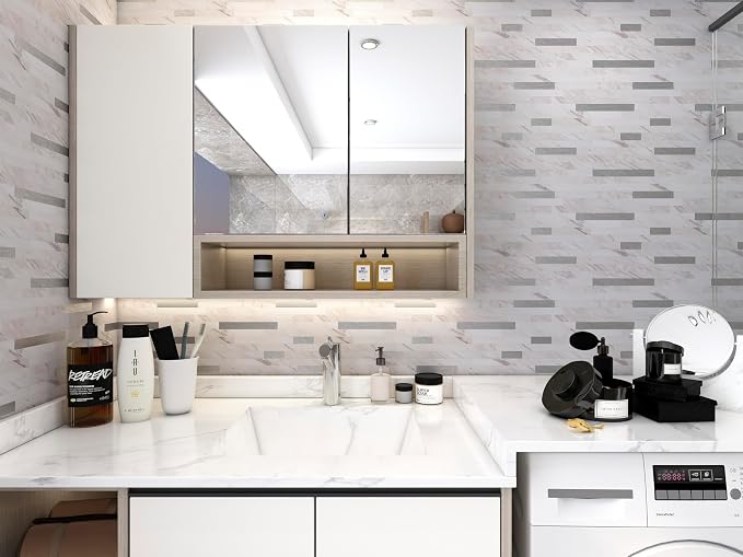 Yipscazo 2026 New Upgrade Peel and Stick Backsplash, Stick on Backsplash Tiles for Kitchen, Bathroom, Fireplace (20 Sheets, Bright Carla White) - Image 3
