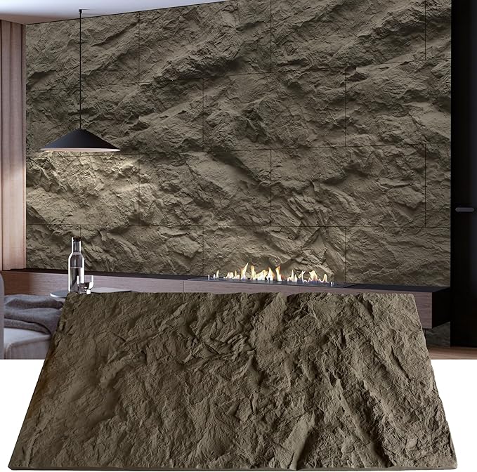 KASARO 3D Faux Stone Wall Panels, 4 Pack PU Wainscoting Grey | Thicker PU panels with realistic cement stone texture for accent walls, home & office decor, easy install, 43.3" x 23.6" by KASARO