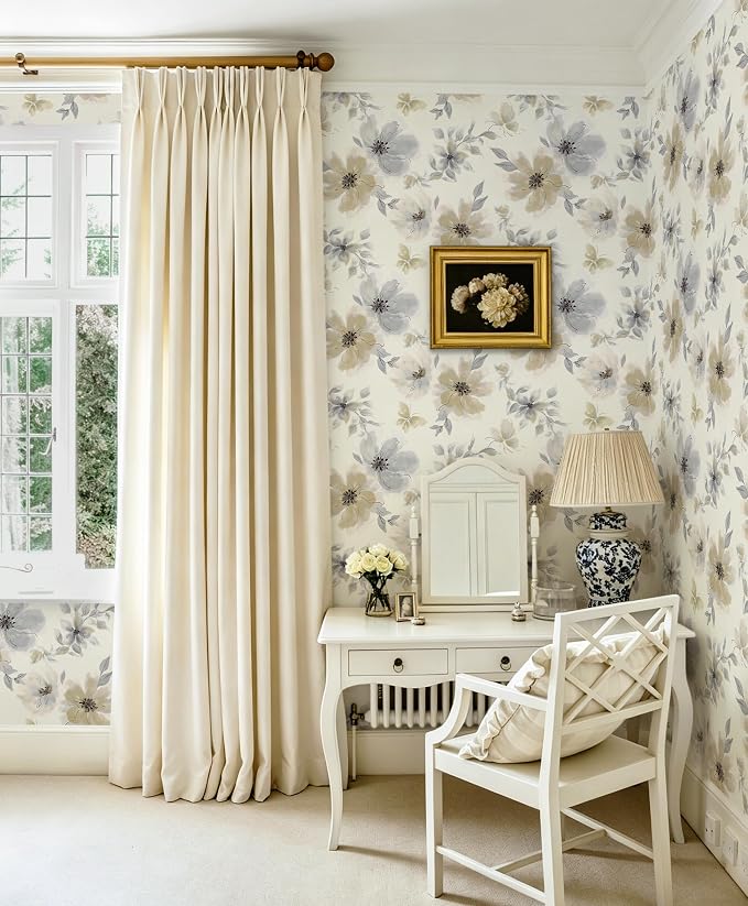 Floral Peel and Stick Wallpaper Vintage Wall Paper Neutral 17.3"×118" | Flower Contact Paper Beige Boho Wallpaper Slef Adhesive Removable Wall Paper Vinyl Waterproof for Living Room Bathroom - Image 3