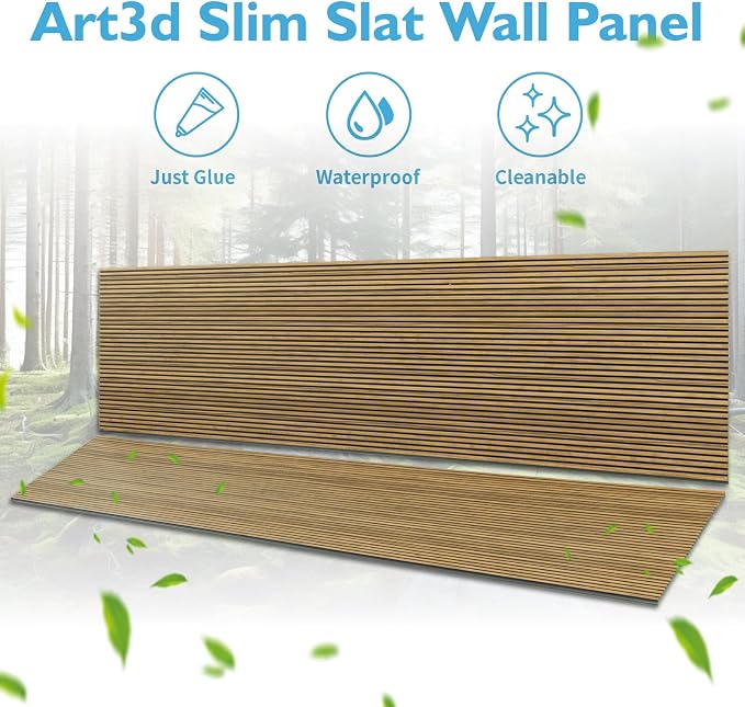 Art3d Fine Bar Design Slim Slat Wall Panel, 104 x 12 Inch, 4-Pack, Teak | Lightweight, Wainscoting, Waterproof, Easy to Clean, Sturdy, Glue on, Elegant Style, for Bedroom, Office, Home Improvement - Image 5