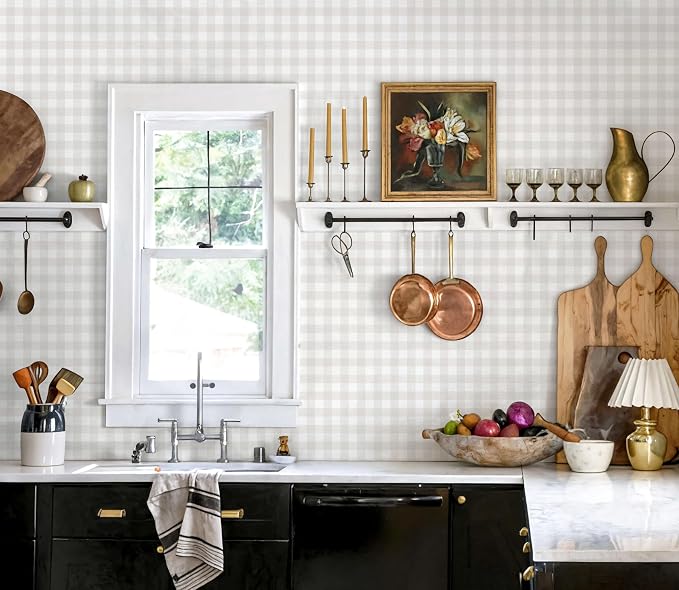 Heroad Plaid Peel and Stick Wallpaper Neutral Checkered Contact Paper Boho Beige Wall Paper Modern Removable Wallpaper for Bedroom Kitchen Cabinets Farmhouse Self Adhesive Decor Vinyl 17.3"x78.7" - Image 7