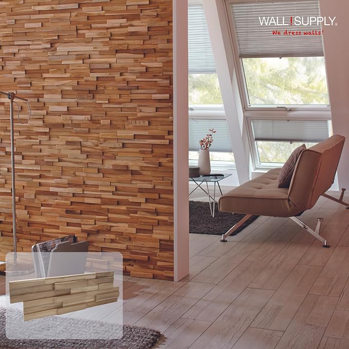Wall!Supply 3D Wall Panels – Reclaimed Modern Asian Teak Wood – Home Decor Wallpaper Alternative for Living Room, Bedroom & Office – Easy DIY Installation – 10 Pack, Covers 9.6 Sq Ft | Real Reclaimed Asian Teak, Wallpaper Alternative, Easy DIY Installa... - Image 2