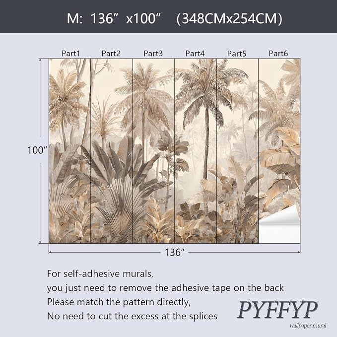 PYFFYP-Retro Tropical Jungle Leaves Peel and Stick Wallpaper murals - Image 5