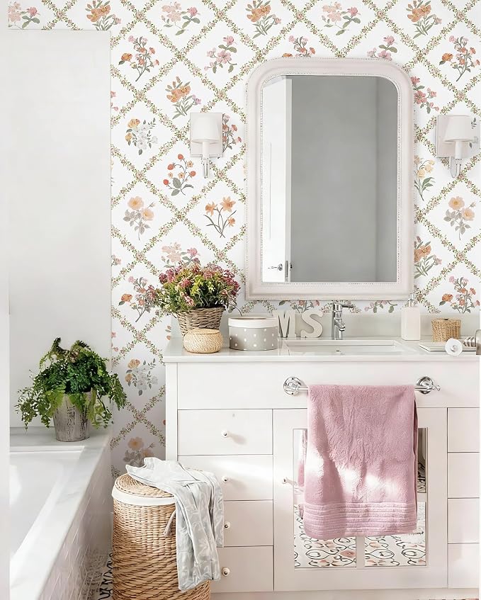 16.9 in x118 in Yellow Floral Peel and Stick Wallpaper Watercolor Flower | Boho Self Adhesive Wallpaper Modern Trellis Contact Paper DIY Removable Wallpaper for Livingroom Accent Wall Decor Vinyl Roll - Image 6