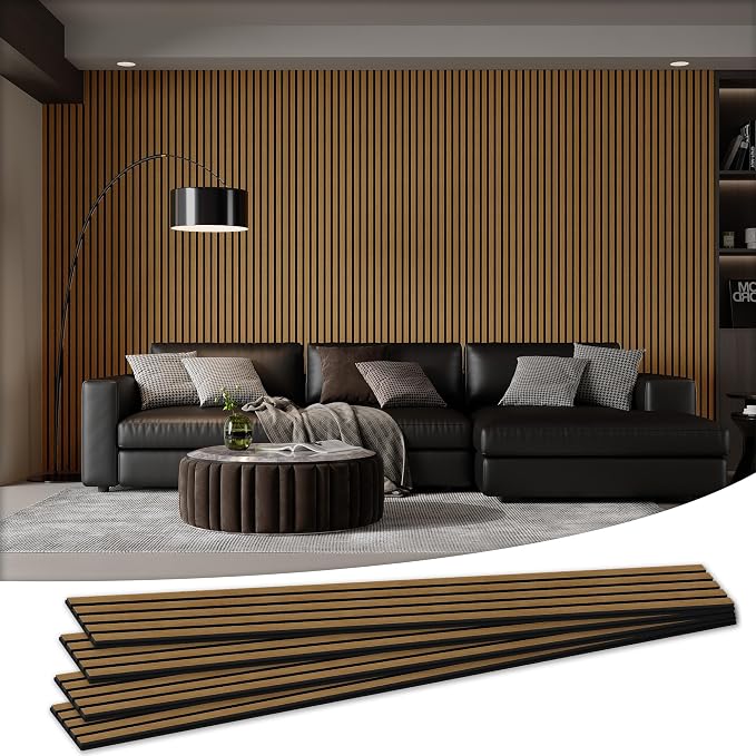 4 Pack Wood Salt Acoustic Wall Panels 94" x 12.6" x 0.8", Natural Oak | 3D Fluted Soundproof Wooden Wall Panel, Sound-absorbing Wall Decor for Home Theater Studio Office Bedroom by LDB_BUILDING