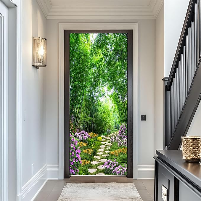 artfanke 3D Door Mural Peel and Stick 30.3"x78.7"- Self-Adhesive Door Stickers Wallpaper Poster- Beautiful Bamboo Garden Wall Decal for Bedroom Decor (2 Sheets/Set) - Image 3