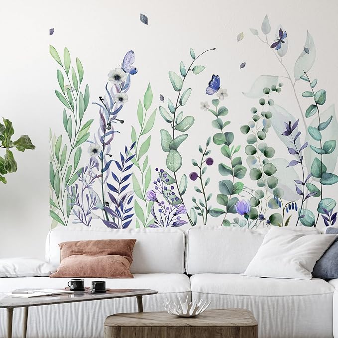 Zonon 6 Pcs Flower Wall Decals Peel and Stick Sticker, Eucalyptus | Vinyl Removable Wall Stickers & Murals, Eucalyptus Wall Decals, Green Leaves Garden Decor for Bedroom, Living Room, Nursery - Image 4