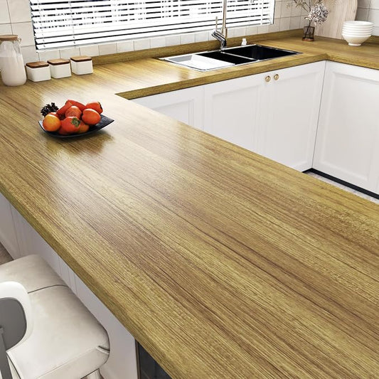 WESTICK Thick Brown Wood Wallpaper Kitchen Countertops Peel and Stick Waterproof Wood Grain Contact Paper for Cabinets 17.7" x 120" Removable Wooden Wall Paper for Table Desk Vinyl Wrap Backplashes by WESTICK
