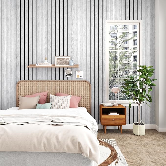 Wood Slat Panel for Interior Wall Decor Textured 3D Walls Paneling | Self Adhesive Soundproof Peel and Stick Wooden Slats Wall Panel for Bedroom Bathroom Living Room 118"x 23.6" White/Grey - Image 6