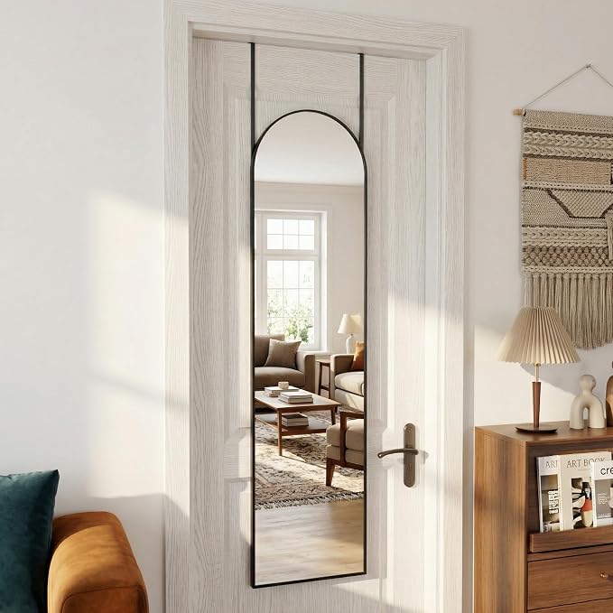 Antok Full Length Mirror, 56"x14" Floor Mirror with Stand, Black, Arched - Image 9