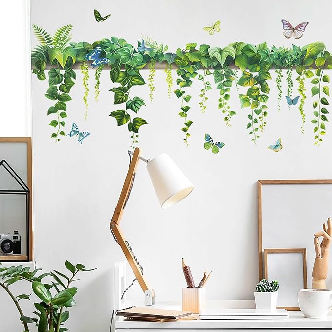 Nature Green Plants Wall Stickers, Peel and Stick Wall Decals | Vivid Vine Print, Peel and Stick Wall Decals, No Wall Scratches, Fits Walls Doors Cabinets Windows Home Decor - Image 2