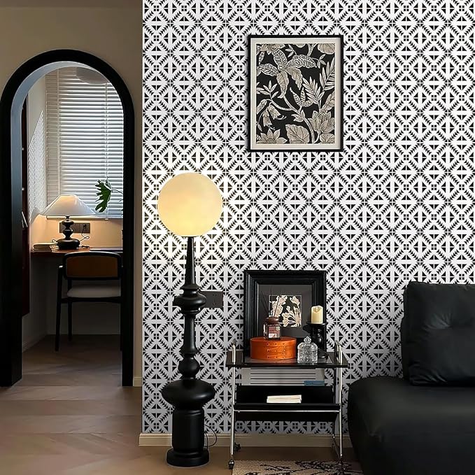 Jeweluck Black and White Geometric Peel and Stick Wallpaper 17.7” × 393.7” | Black and White Removable Wallpaper Peel and Stick Geometric Contact Paper Self Adhesive Wall Paper for Kitchen Vinyl Decor - Image 7
