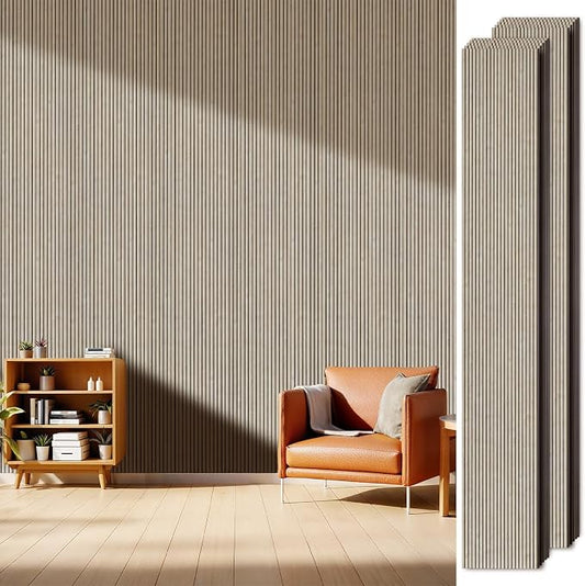 PS Wood Look Slat Wall Panels for Interior Wall Decor, 20-Pack | 78.74 x 11.81 in, Covers 129 sq.ft, Lightweight Self-Adhesive Wall Panels, 3D Wainscoting Wall Covering-White Oak by LARWORKS