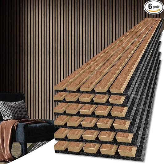 Art3d 6-Pack Soundproof Wood Slat Wall Panels, 94.5 x 7.9 Inch, Walnut | Wood Grain Finish, Effortless Setup, Sustainable, Long-Lasting, Noise Reduction, Easy Care, for Living Room, Bedroom, Office by Art3d