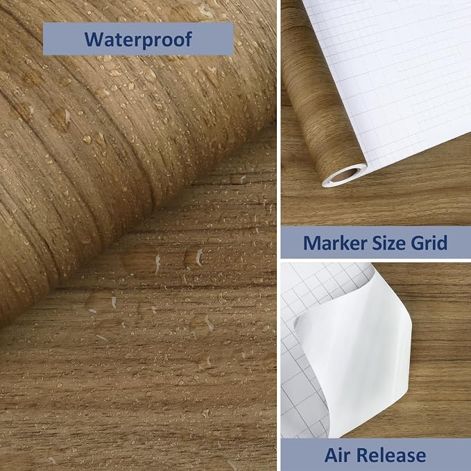 WESTICK Brown Wood Contact Paper Waterproof Kitchen Countertop Peel and Stick Wood Wallpaper Self Adhesive Wood Vinyl Wrap Removable Wood Grain Contact Paper for Cabinets Tables Desk 15.8" x 196" - Image 2
