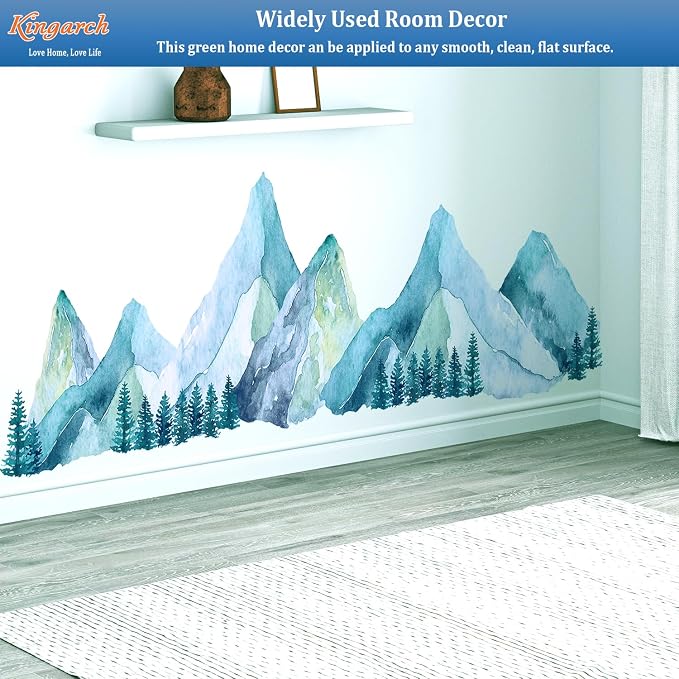 Large Mountain Wall Decals, Blue Pine Tree Peel and Stick Vinyl Wall Stickers & Murals, Removable Home Room Wall Decor for Bedroom Living Room Bedroom Classroom Office Nursery - Image 3