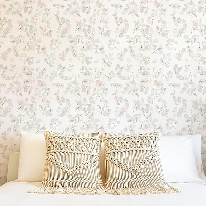 Blush Pink Watercolor Floral Peel and Stick Wallpaper, 17.3" x 118" Removable & Waterproof Vinyl Wallpaper, Soft Pastel Flower Self-Adhesive Contact Paper for Nursery Bedroom Cabinets - Image 7