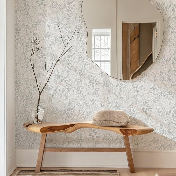 Ismoon Boho Wallpaper Peel and Stick Dusty Green Botanical Wallpaper 17.3in x32.8ft Neutral Leaf Removable Waterproof Green Contact Paper for Bedroom Kitchen Renter Friendly Wall Decor Vinyl - Image 6