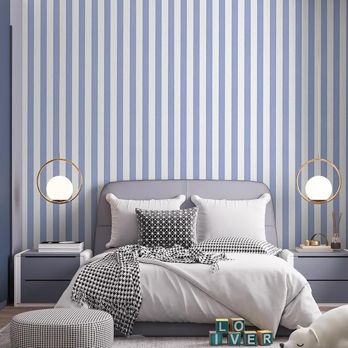 Blue Stripe Peel and Stick Wallpaper A Set of 15.7" x 1181" Blue and White Self-Adhesive Wallpaper Removable Waterproof Contact Paper for Cabinets,Bedroom,Nursery,Accent Wall - Image 3