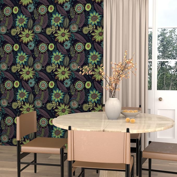Laatse Boho Wallpaper Peel and Stick 17.5"x393", Purple Green Contact Paper | Self Adhesive/Removable/Waterproof/Thick Vinyl Wall Paper for Bathroom Bedroom Shelf Cabinet Drawer,Prepasted,Easy Peel - Image 6