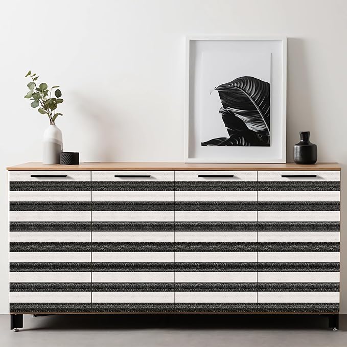 Black Stripe Peel and Stick Wallpaper 15.7" x 118" | Black and White Striped Boho Self-Adhesive Contact Paper Removable Waterproof Wallpaper for Bedroom,Cabinets,Drawer Liners - Image 5