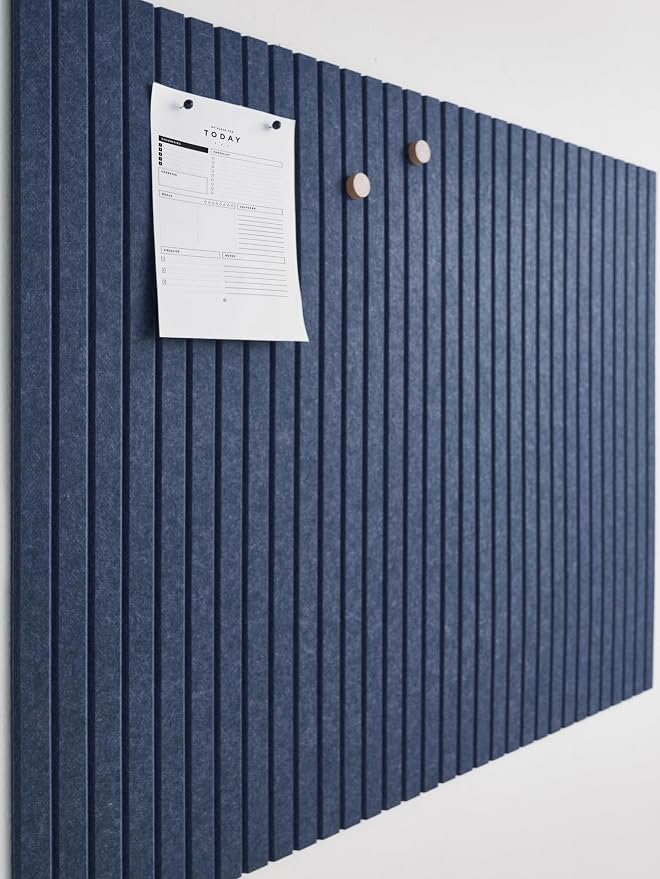 VIVELDA Felt Bulletin Board Tiles 48"x36" - 12-Pack Cork Board Alternative, OEKO-TEX Certified, NRC 0.95 Acoustic Felt Wall Panels, Damage-Free Adhesive, Slatted Design Home Office, Classroom (Indigo) by VIVELDA%C2%AE