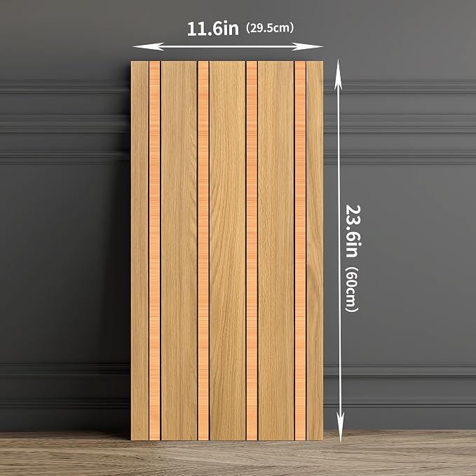 Haimin 3D Wall Panels Wood Grain Slat, 10Pcs 23.6"x11.6" Peel and Stick Self-Adhesive Textured Paneling, Easy DIY Light Luxury Decor for Bedroom Living Room Home (Light Oak with Gold) - Image 2