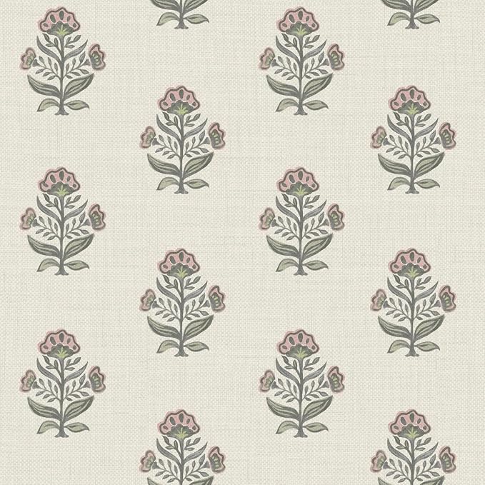 Heroad Pink Floral Wallpaper Cottage Peel and Stick Wallpaper Faux Linen Texture Contact Paper for Cabinets Removable Self-Adhesive Wall Paper for Bedroom Kitchen Renter Friendly Vinyl 17.3''x78.7'' by HeroadBrand