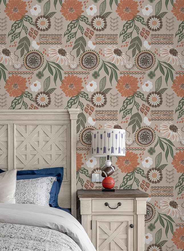Simon&Siff Boho Sun Floral Retro Peel and Stick Wallpaper 17.3" x 1200" | Removable Waterproof Self Adhesive Contact Paper, Renter Friendly for Cabinets, Furniture, Bedroom, Bathroom, DIY Decor - Image 6