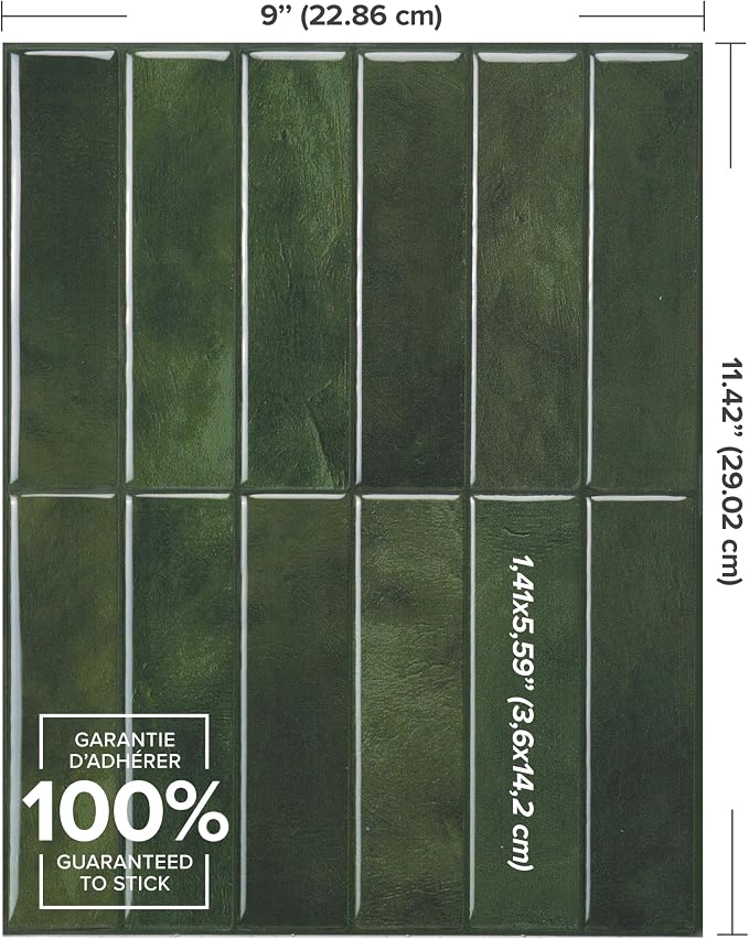 Smart Tiles Peel and Stick backsplash, Stacked Forest Green, 11.43"x9" | Pack of 5 (3.5 sq ft), Glossy, Heat/Moisture Resistant, Low VOC, Kitchen/Bathroom, Renter Friendly, Made in Canada - Image 3