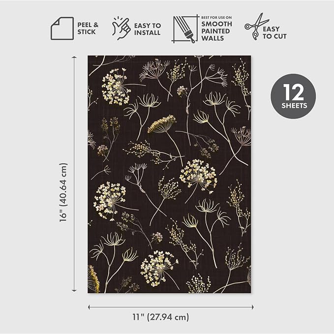 Main Street Peel and Stick Wallpaper Sheets, Queen Anne's Lace, 12-Pack | 11 x 16 in sheet size; Covers up to 14.67 sq ft; Eco-friendly paper material; No paste or additional adhesive required - Image 2